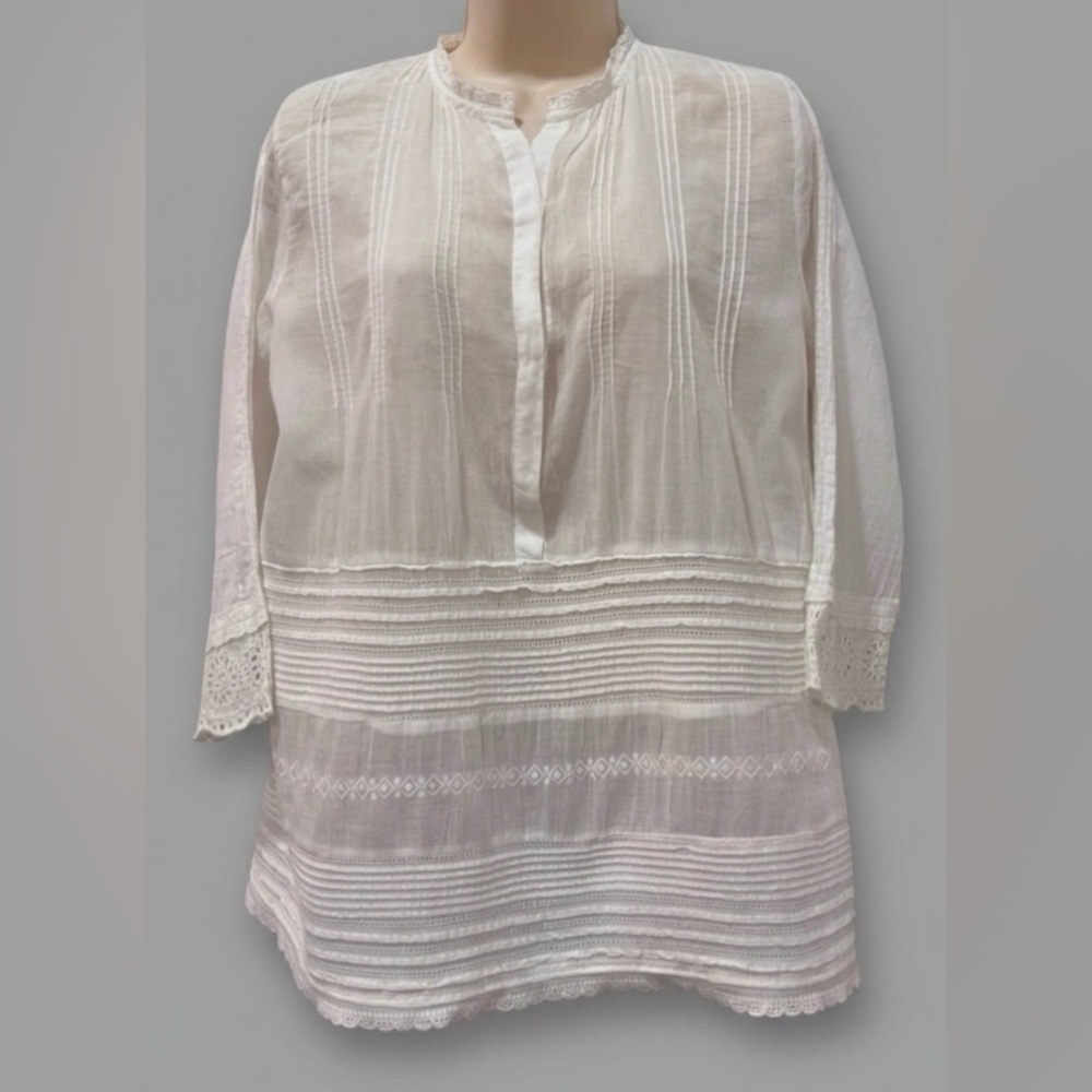 Johnny Was White Cotton Tunic Lace Bohemian Prairie Cottagecore -Size Small -EUC
